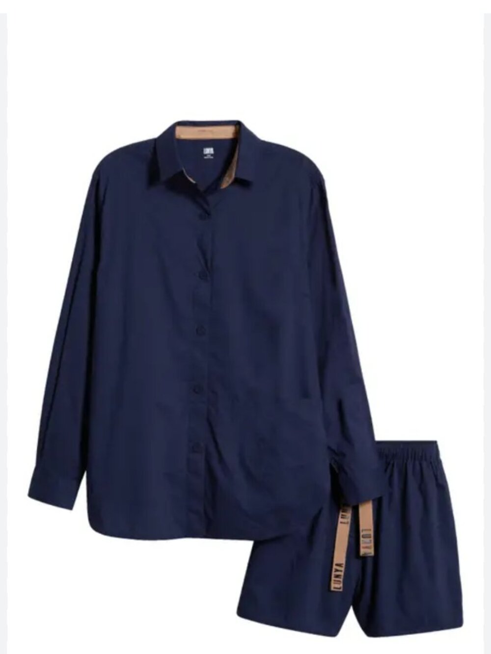 Lunya Airy Cotton & Silk Curve Hem Short Pajama Set Blue SIZE XL